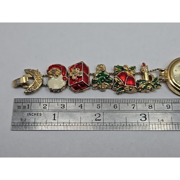 Jennie B Avon Christmas Slide Charm Bracelet Watch Gold Tone Quartz New Battery - Picture 8 of 9
